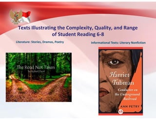Texts Illustrating the Complexity, Quality, and Range
of Student Reading 6-8
Literature: Stories, Dramas, Poetry Informational Texts: Literary Nonfiction
 