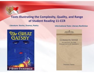 Texts Illustrating the Complexity, Quality, and Range
of Student Reading 11-CCR
Literature: Stories, Dramas, Poetry Informational Texts: Literary Nonfiction
 