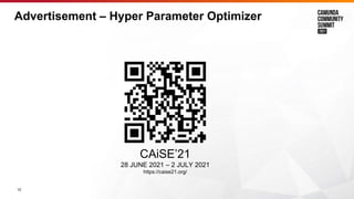 12
Advertisement – Hyper Parameter Optimizer
CAiSE’21
28 JUNE 2021 – 2 JULY 2021
https://caise21.org/
 
