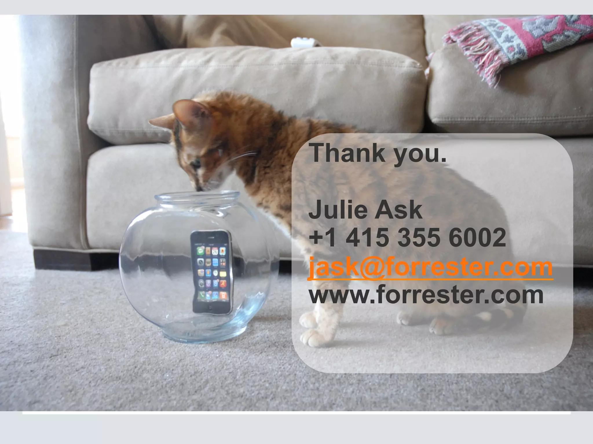 Thank you.
Julie Ask
+1 415 355 6002
jask@forrester.com
www.forrester.com
 