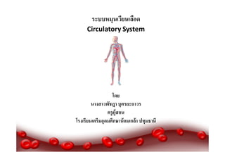 ประเภทของระบบหมุนเวียนสาร
ระบบหมุนเวียนเลือด
Circulatory System

โดย
นางสาวพัชฎา บุตรยะถาวร
ครู ผู้สอน
โรงเรียนเตรีมอุดมศึกษาน้ อมเกล้า ปทุมธานี

 