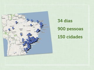 34 dias
900 pessoas
150 cidades
 