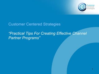 Customer Centered Strategies
“Practical Tips For Creating Effective Channel
Partner Programs”
1
 