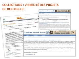 COLLECTIONS : VISIBILITÉ DES PROJETS
DE RECHERCHE
 