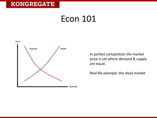 Econ 101
In perfect competition the market
price is set where demand & supply
are equal.
Real life example: the stock market
 