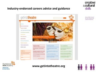 Industry-endorsed careers advice and guidance




                 www.getintotheatre.org
 