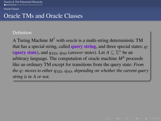Computational Complexity: Oracles and the Polynomial Hierarchy | PDF