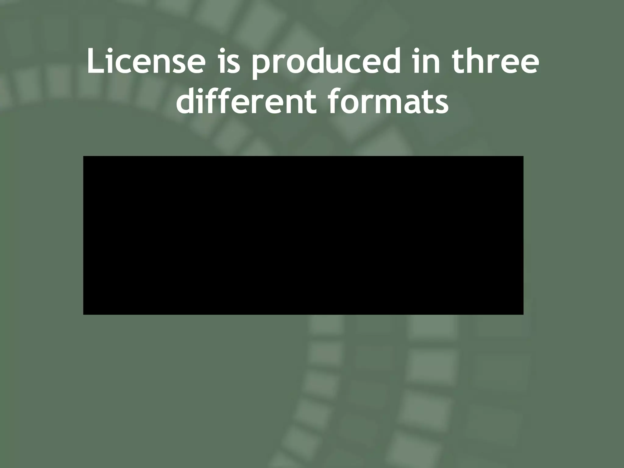 License is produced in three different formats 