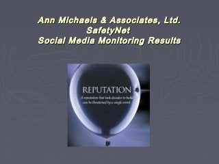 Ann Michaels & Associates, Ltd.Ann Michaels & Associates, Ltd.
SafetyNetSafetyNet
Social Media Monitoring ResultsSocial Media Monitoring Results
 