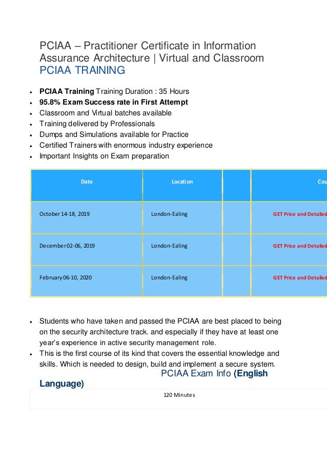 PCIAA Practitioner Certificate in Information Assurance Architecture