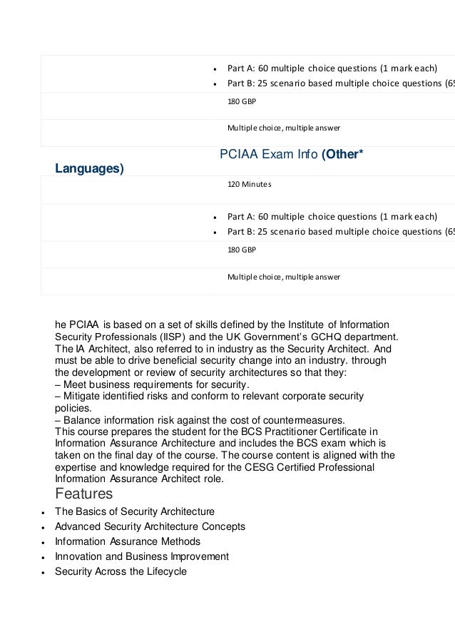 PCIAA Practitioner Certificate in Information Assurance Architecture