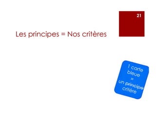Les principes = Nos critères
21
 