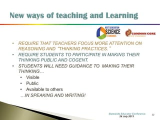 32 
Minimum Standards for School Approval 
Ed 306.431 Mathematics Program applies on July 1, 2015 
(a)(1) Solve problems by: 
a. Using multiple strategies; 
b. Communicating mathematical ideas through speaking and writing; 
c. Reading and interpreting mathematics; 
d. Making logical connections between different mathematical concepts and representations; and 
e. Applying good reasoning in developing solutions and to affirm or disprove statements; 
(a)(3) Use authentic tasks that: 
a. Promote student decision making and questioning; 
b. Encourage students to develop and defend unique problem-solving strategies and conjectures made and analyzed from patterns and data collected; and 
c. Encourage the use of inductive reasoning, deductive reasoning at middle and high school levels, and proof at high school level; 
7 October 2014 
Information Updated  