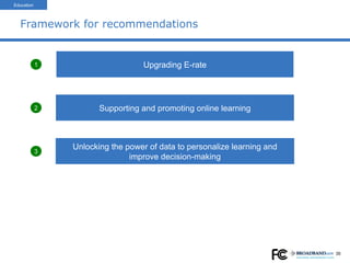 Framework for recommendations Upgrading E-rate Unlocking the power of data to personalize learning and improve decision-making Supporting and promoting online learning 1 2 3 Education 