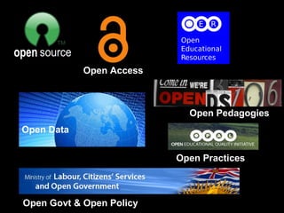 Open Access



                            Open Pedagogies
Open Data


                          Open Practices



Open Govt & Open Policy
 