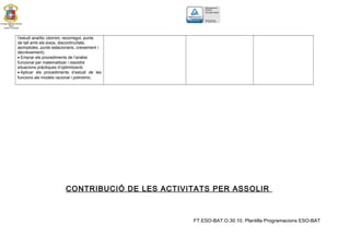 4.2 RECUPERACIONS4.2 RECUPERACIONS
ORDINÀRIESORDINÀRIES
 Tindran lloc el mes de maig
 S’hauran de recuperar TOTES les avaluacions
/blocs que estiguin pendents
 No s´haurà d’entregar cap treball en aquest cas
 En cas de recuperar la nota màxima que es pot
assolir és un 5 per avaluació suspesa.
 
