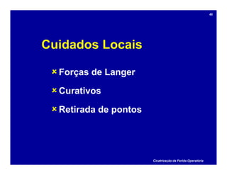 Cuidados Locais
Forças de Langer
Curativos
Retirada de pontos
Cicatrização da Ferida Operatória
40
 