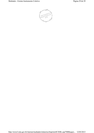 Mediador - Extrato Instrumento Coletivo Página 29 de 29 
http://www3.mte.gov.br/internet/mediador/relatorios/ImprimirICXML.asp?NRRequer... 12/03/2013 
