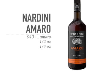 NARDINI
AMARO$40+, amaro
1/2 oz
1/4 oz
 