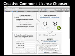 http://creativecommons.org/choose/
Creative Commons License Chooser:
 