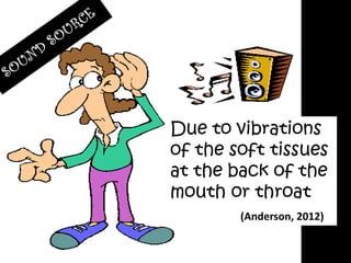 Due to vibrations
of the soft tissues
at the back of the
mouth or throat
        (Anderson, 2012)
 