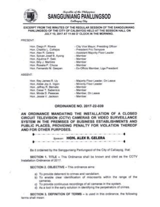 Calbayog City : CCTV Ordinance