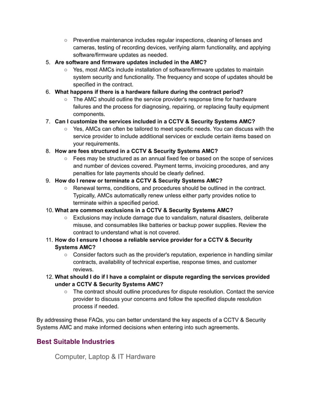 CCTV & Security Systems annual maintenance contract.pdf | IT and ...