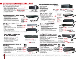 10 A P L I C A N D E S C U E N T O S A D I C I O N A L E S A I N T E G R A D O R E S P R O F E S I O N A L E S A U T O R I Z A D O S S Y S C O M . D I S P O N I B I L I D A D Y P R E C I O S P U E D E N C A M B I A R S I N P R E V I O AV I S O .
P R E C I O S E N D Ó L A R E S M Á S I . V. A . ; T I P O D E C A M B I O V I G E N T E A L D Í A D E L A C O M P R A . N O I N C L U Y E F L E T E . A P L I C A N R E S T R I C C I O N E S , C O N S U LT E C O N S U E J E C U T I V O D E V E N TA S .
US$ 1899.00
Compatible con teclado Mod. DS-1100KI
DVR 16 canales de video con 16 de audio.
DS-9116HFI-ST
DVR 16 Canales y Grabación 4CIF
por Canal en Tiempo Real
· Salida de VGA 1080p / Salida HDMI 1080p /
Slida BNC. Spot Simultáneos a 16 Canales.
· Soporta PTZ de control remoto o local.
· 1 Entrada de Alarma por cada canal de video.
· Soporta 8 Discos Duros S-ATA (No incluidos).
· Con soporte para direcciones IP dinámicas.
· Hasta 8 usuarios simultáneos.
Videograbadoras Digitales DVRs
US$ 159.00
US$ 199.00
US$ 259.00
US$ 299.00
US$ 139.00
US$ 249.00
US$ 339.00
US$ 99.00
US$ 129.00
8 Canales
8 Canales
4 Canales
4 Canales
16 Canales
16 Canales
EV-1004
EV-1004HD
EV-1008
EV-1008HD
EV-1016
EV-1016HD
Incluyen Mouse
Incluyen Mouse
Powered by
· Resolución de grabación Full D1/4CIF
en todos los canales.
· Compresión H.264.
· Salida de video en VGA y BNC simultáneos.
· Compatible con todos los dispositivos móviles.
· Protocolo DDNS propietario.
· Acceso por dispositivos móviles iPhone/Android.
· Resolución de grabación Full D1/4CIF
en todos los canales.
· Compresión H.264.
· Salida de video en HDMI, VGA y BNC simultáneos.
· Compatible con dispositivos móviles.
· Protocolo DDNS propietario.
· Acceso por dispositivos móviles iPhone/Android.
DVRs Standalone 4/8/16 Canales de Video
Nueva Serie EV-1000HD DVRs
Standalone 4/8/16 Canales
DVRs Standalone 4/8/16
Canales de Video H.264
· Compresión H.264.
· Resolución máxima de grabación 4CIF.
· 1 Entrada de Audio (Line in).
· Soporta mouse USB para operar la DVR (incluido).
· Soporta PTZ de control remoto o local.
· 1 Entrada de alarma por cada canal de video.
· 1 Salida de alarma de relevador.
· No Incluye disco duro.
DS-7204-HVI-SN
DS-7208-HVI-SN
DVR 8 Canales,
240 IPS
DVR 4 Canales,
120 IPS
DS-7216-HVI-SN
DVR 16 Canales,
480 IPS
Capacidad de 2 discos duros
US$ 169.00
US$ 169.00
US$ 199.00
US$ 1,599.00
US$ 289.00
US$ 279.00
US$ 329.00
US$ 1,999.00
US$ 389.00
US$ 439.00
US$ 1,999.00
· Compresión H.264.
· 4 Entradas de Audio.
· Soporta PTZ de control remoto o local.
· 1 Entrada de alarma por cada canal de
video.
· 1 Salida de alarma de relevador.
· No Incluye disco duro.
· Compatible con iPhone/Android.
· Compresión H.264.
· 4 Entradas 1 salida de Audio.
· Soporta PTZ de control remoto o local.
· 120 usarios en canal Zero.
· 1 Entrada de alarma por cada canal de video.
· Salida de video en HDMI, VGA y BNC
simultáneos.
· 1 Salida de alarma.
· No Incluye disco duro.
· Compatible con iPhone/Android.
· Compresión H.264.
· 1 Entrada 1 salida de Audio.
· Soporta PTZ de control remoto o local.
· 120 usarios en canal Zero.
· 1 Entrada de alarma por cada canal de video.
· Salida de video en HDMI, VGA y BNC
simultáneos.
· 1 Salida de alarma.
· No Incluye disco duro.
· Compatible con iPhone/Android.
· Compresión H.264.
· Velocidad de grabación máxima: 240/480 IPS.
· HDMI: 1080P/720P. , VGA: 1080P/720P/1024 x 768 P.
· Audio: 8/16 Entradas / 2 Salidas
*Reproducción de canales simultáneos: 8/16.
· Entradas de Alarma: 8/16.
· Capacidad de discos duros: 8 HDDs / 4TBc/u.
· Sistema Multi-Navegador, Compatible con Chrome, IE, Safari.
· Accesos Remotos Vía: Teléfono Celular plataformas
iPhone, Android S.O. (pregunte por modelos compatibles).
DVRs Standalone 4/8/16 Canales de
Video H.264
DVRs Standalone 4/8/16 Canales de
Video H.264
Tecnología WD1 Ideal para Cámaras
de 600 a 700 TVL Serie 7200
Tecnología WD1 Ideal para Cámaras
de 600 a 750 TVL Serie 8100, 9100
Salida de video en VGA y BNC (simultáneos) Compatible con teclado Mod. DS-1100KI
DS-7208-HVI-ST
DS-7208-HVI-SH DS-7208-HWI-SH
DS-9108-HWIST
DS-7216-HVI-SH DS-7216-HWI-SH
DS-8116-HWIST
DS-7204-HVI-ST
DS-7204-HVI-SH DS-7204-HWI-SH
DS-8108-HWIST
DVR 8 Canales, 240 IPS
DVR 8 Canales, 240 IPS DVR 8 Canales, 240 IPS
DVR 8 Canales, 240 IPS
DVR 16 Canales, 480 IPS DVR 16 Canales, 480 IPS
DVR 16 Canales, 480 IPS
DVR 4 Canales, 120 IPS
DVR 4 Canales, 120 IPS DVR 4 Canales, 120 IPS
DVR 8 Canales, 240 IPS
Capacidad de 2 discos duros
PRECIOS
MEJORADOS
US$ 4,649.00
US$ 13.50
US$ 3,499.00
H.264SERIE ID
Grabación Profesional basada en PC
con Videoanálisis 16/32 Canales
· Salidas VGA y HDMI simultáneas.
· Incluye quemado de DVD.
· Función de Back up (manual o automático).
· Compatible con Smartphone y tablet.
· Compatible con RASPLUS, iNEX
Webguard, iSYSPRO (iPhone, Android).
· 2 salidas Spot multiplexadas.
· Alimentación 110Vca.
ID-832
DS5WAYC
ID-832/250
960 IPS, 32 canales de
video/32 de audio
Cable con 5 vías para
alimentar 4 cámaras y DVR
960 IPS, 32 canales de
video/32 de audio
Incluye disco duro S-ATA de 250 GB
Incluye disco duro S-ATA de 500 GB
0
0
0
00
00
00
· Sistema Linux Embeded.
· Compresión en H.264,
MPEG4 y JPEG.
· iNEX Federation incluido.
· Alimentación: 100-240Vca.
· Compatible con cámaras
IP SYSCOM, ONVIF y
DVRs SYSCOM.
US$ 1,659.00US$ 1,169.00
US$ 929.00
SN-416SN-208SN-104
16 Ch 480 IPS@2MP8 Ch 240 IPS@2MP
Disco Duro S-ATA de 1 TB
4 Ch, 120 IPS@2MP
Pregunte por marcas Compatibles
Mini NVRs Standalone 4/8/16 Canales IP
 