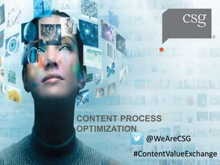 CONTENT PROCESS
OPTIMIZATION
1
@WeAreCSG
#ContentValueExchange
 