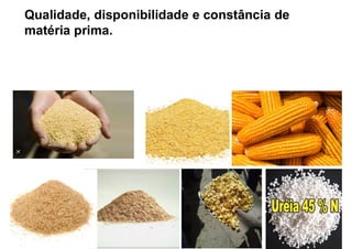 46
Qualidade, disponibilidade e constância de
matéria prima.
 