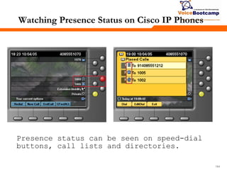 184184184
Presence status can be seen on speed-dial
buttons, call lists and directories.
Watching Presence Status on Cisco IP Phones
 