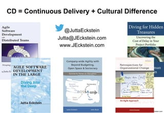 @JuttaEckstein | JEckstein.com11
@JuttaEckstein
Jutta@JEckstein.com
www.JEckstein.com
CD = Continuous Delivery + Cultural Difference
 