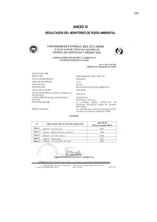 156
ANEXO VI
RESULTADOS DEL MONITOREO DE RUIDO AMBIENTAL
 
