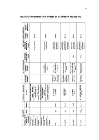 169
Impactos ambientales en el proceso de elaboración de papa frita
 