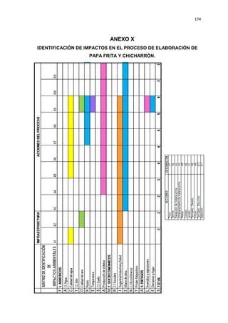 174
ANEXO X
IDENTIFICACIÓN DE IMPACTOS EN EL PROCESO DE ELABORACIÓN DE
PAPA FRITA Y CHICHARRÓN.
 