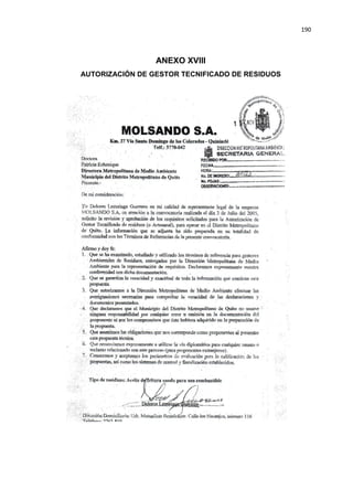 190
ANEXO XVIII
AUTORIZACIÓN DE GESTOR TECNIFICADO DE RESIDUOS
 