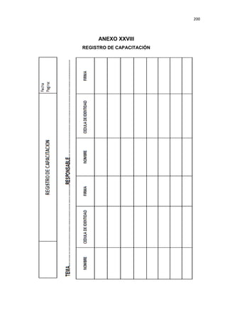 200
ANEXO XXVIII
REGISTRO DE CAPACITACIÓN
 
