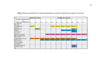 59
Tabla 5: Matriz de caracterización de impactos ambientales en el proceso de elaboración de papa frita y chicharrón.
 