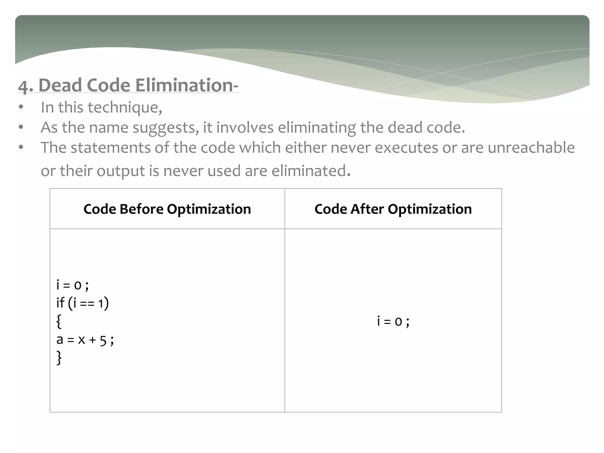 Code optimization | PPTX | Programming Languages | Computing