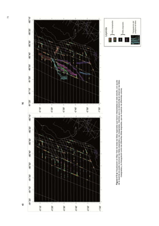 75
a)b)
Figura4.13a)VisualizaciónenMapViewdetodaslasfallasregionalesquefueroninterpretadasenesteestudio,conayuda
delaleyendasepuedereconocerlasfallasasignadasylasinasignadas,mientrasquealaderechab)seobservanlasfallas
inasignadasylatriangulaciónentrelasdiferentesfallasasignadas,quesemuestrandediferentescolores.
 