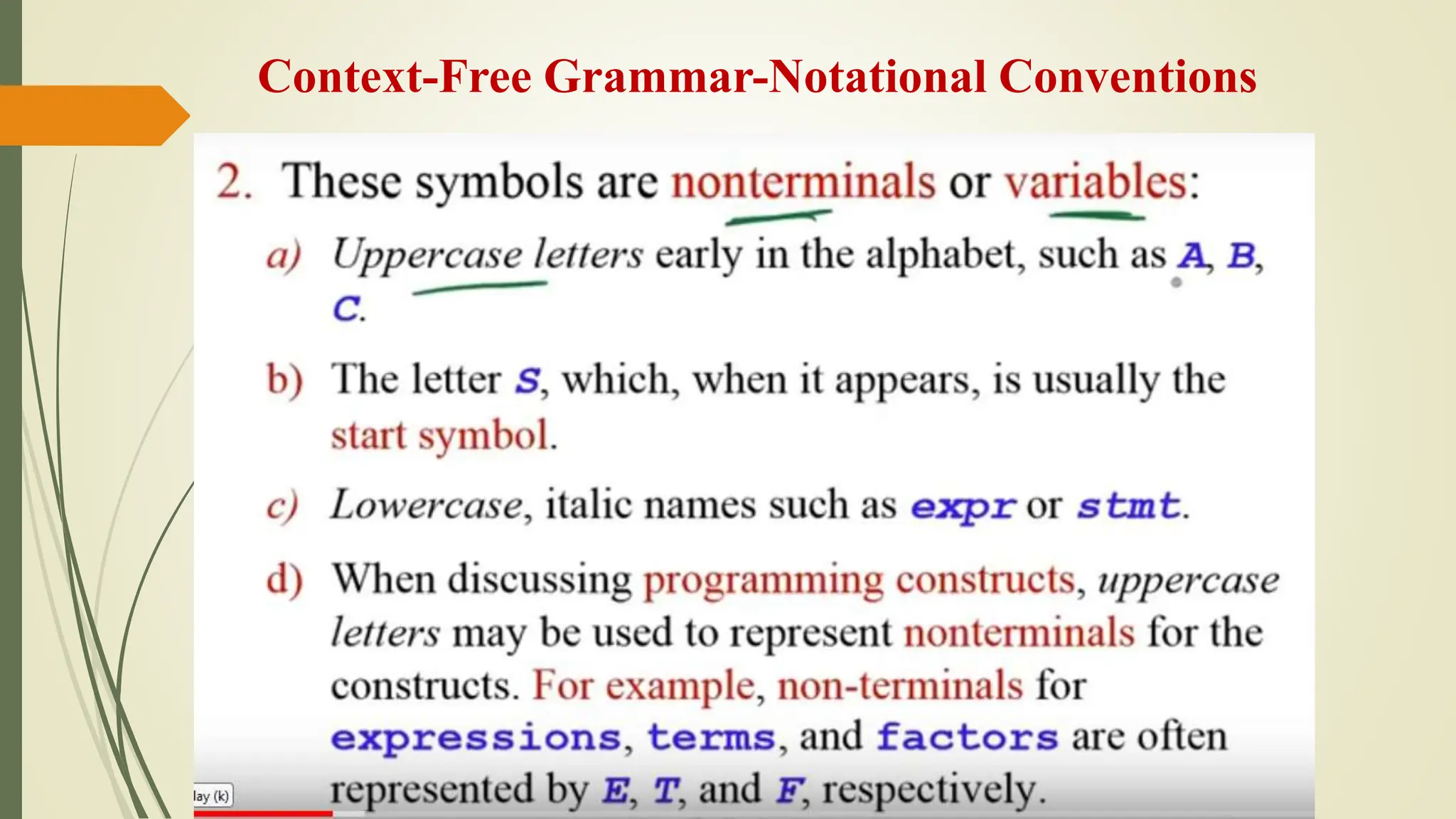 Context-Free Grammar-Notational Conventions
 