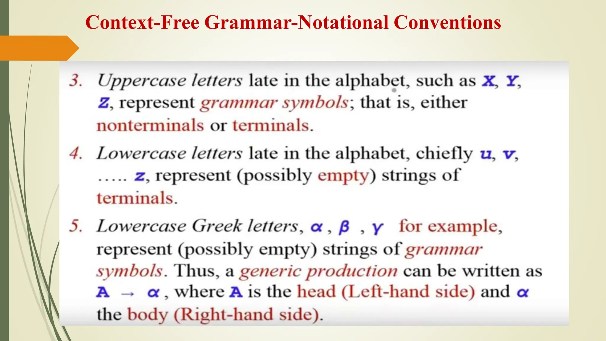 Context-Free Grammar-Notational Conventions
 
