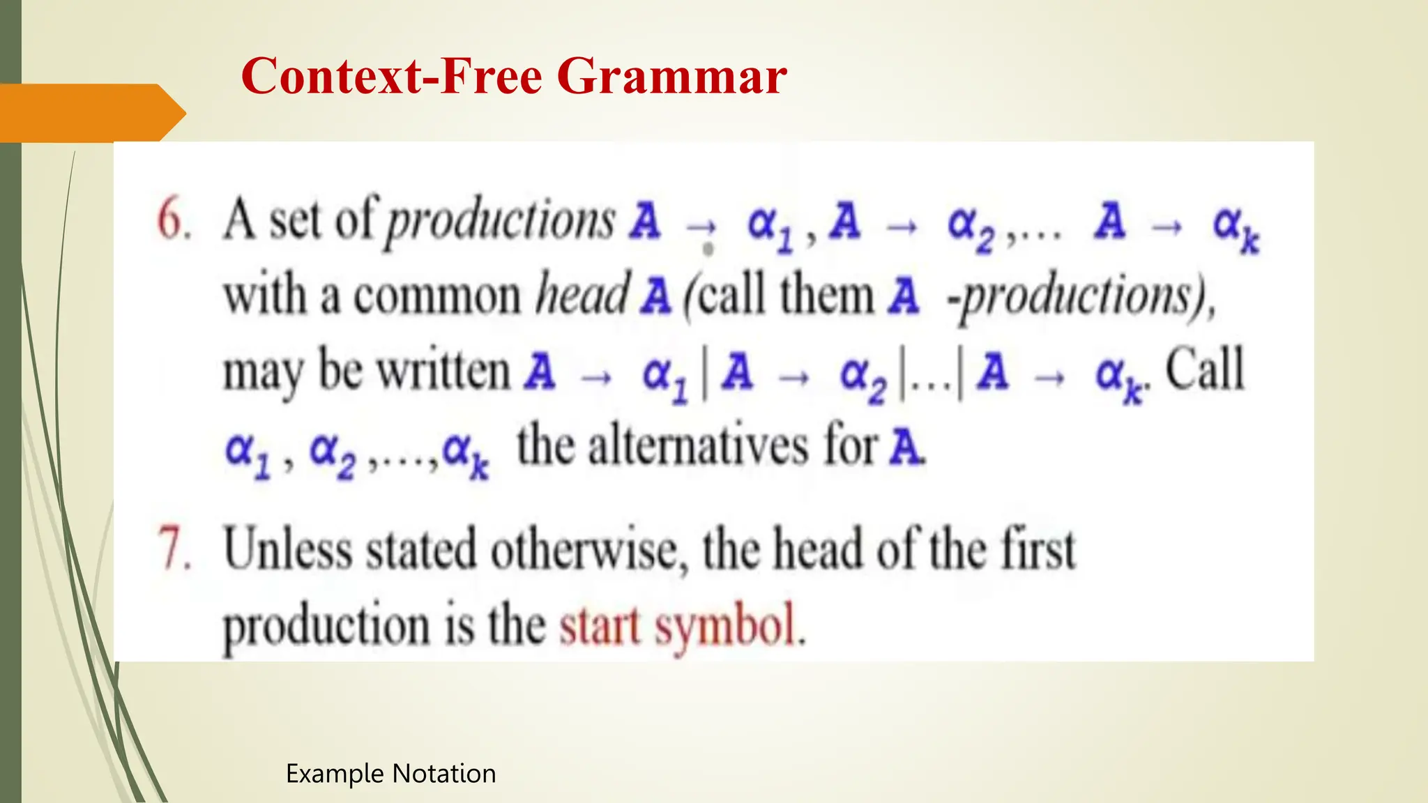Context-Free Grammar
Example Notation
 