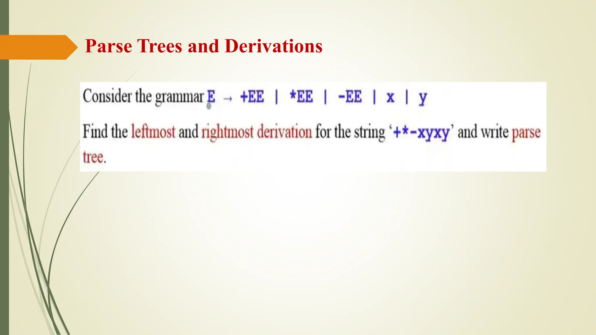 Parse Trees and Derivations
 