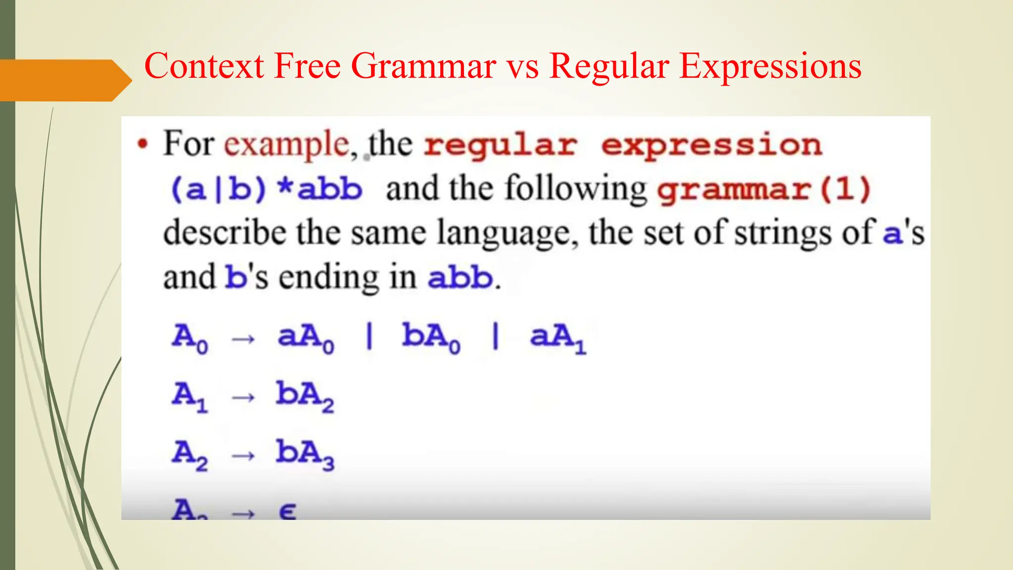 Context Free Grammar vs Regular Expressions
 