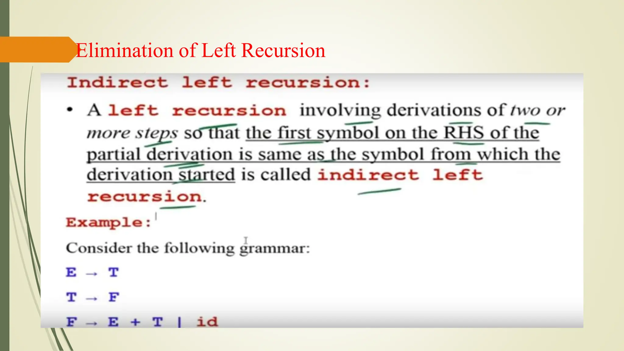 Elimination of Left Recursion
 