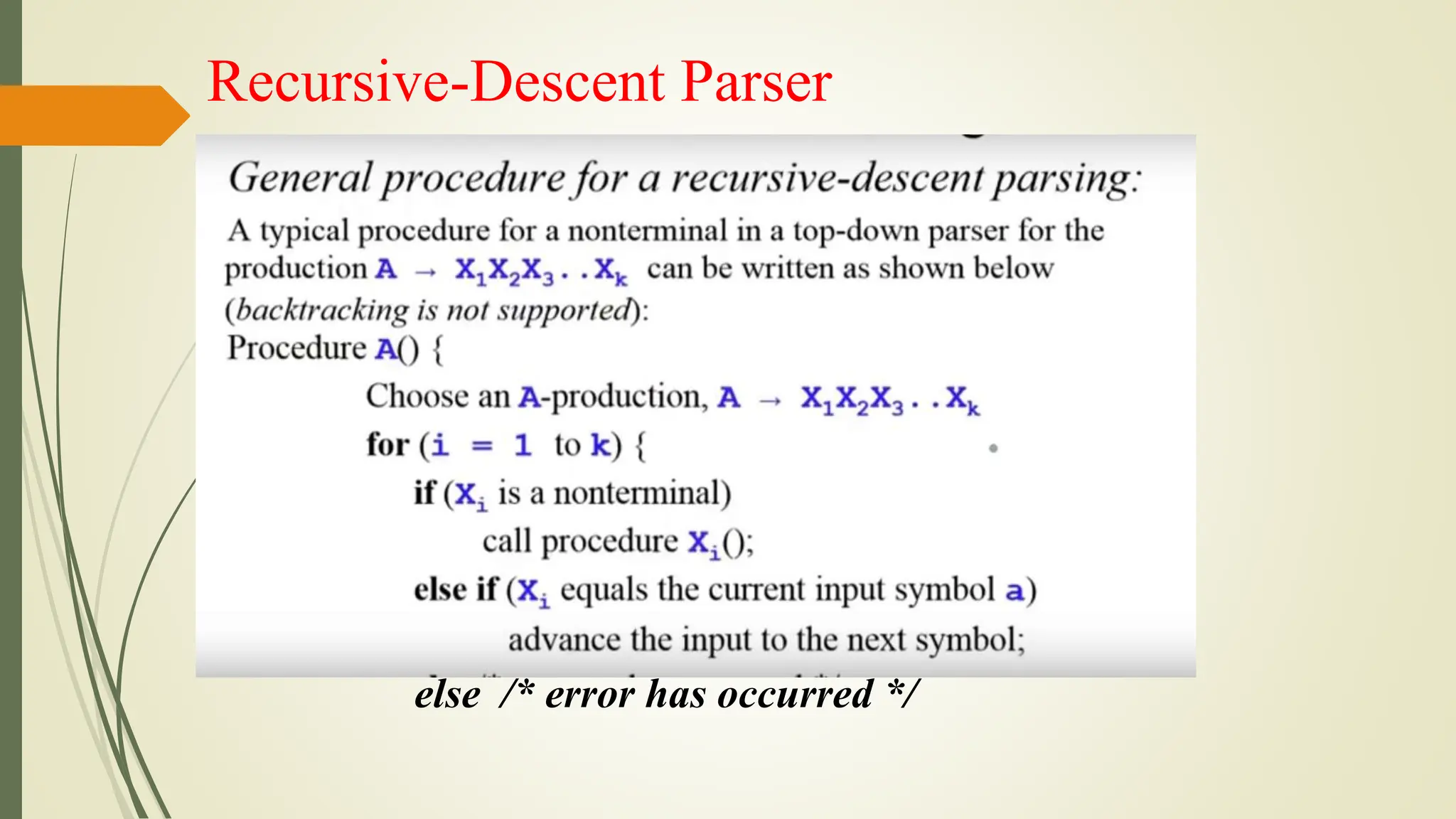 Recursive-Descent Parser
else /* error has occurred */
 