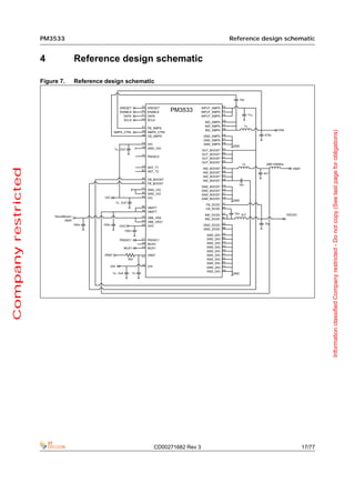 PM3533                                                  Reference design schematic


                     4           Reference design schematic

                     Figure 7.   Reference design schematic




                                                                                                          Information classified Company restricted - Do not copy (See last page for obligations)
Company restricted




                                                          CD00271682 Rev 3                        17/77
 