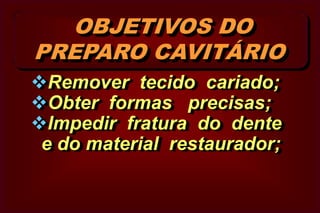 OBJETIVOS DO  PREPARO CAVITÁRIORemover  tecido  cariado;