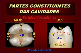  AxialPParedes de Fundo PULPAR –parede que apresenta-se    perpendicular ao longo eixo do dente    ou paralela à face oclusal.